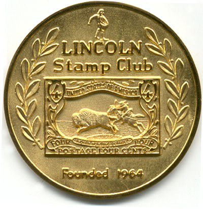 The medal awarded by the Lincoln Stamp Club each year at LINPEX.